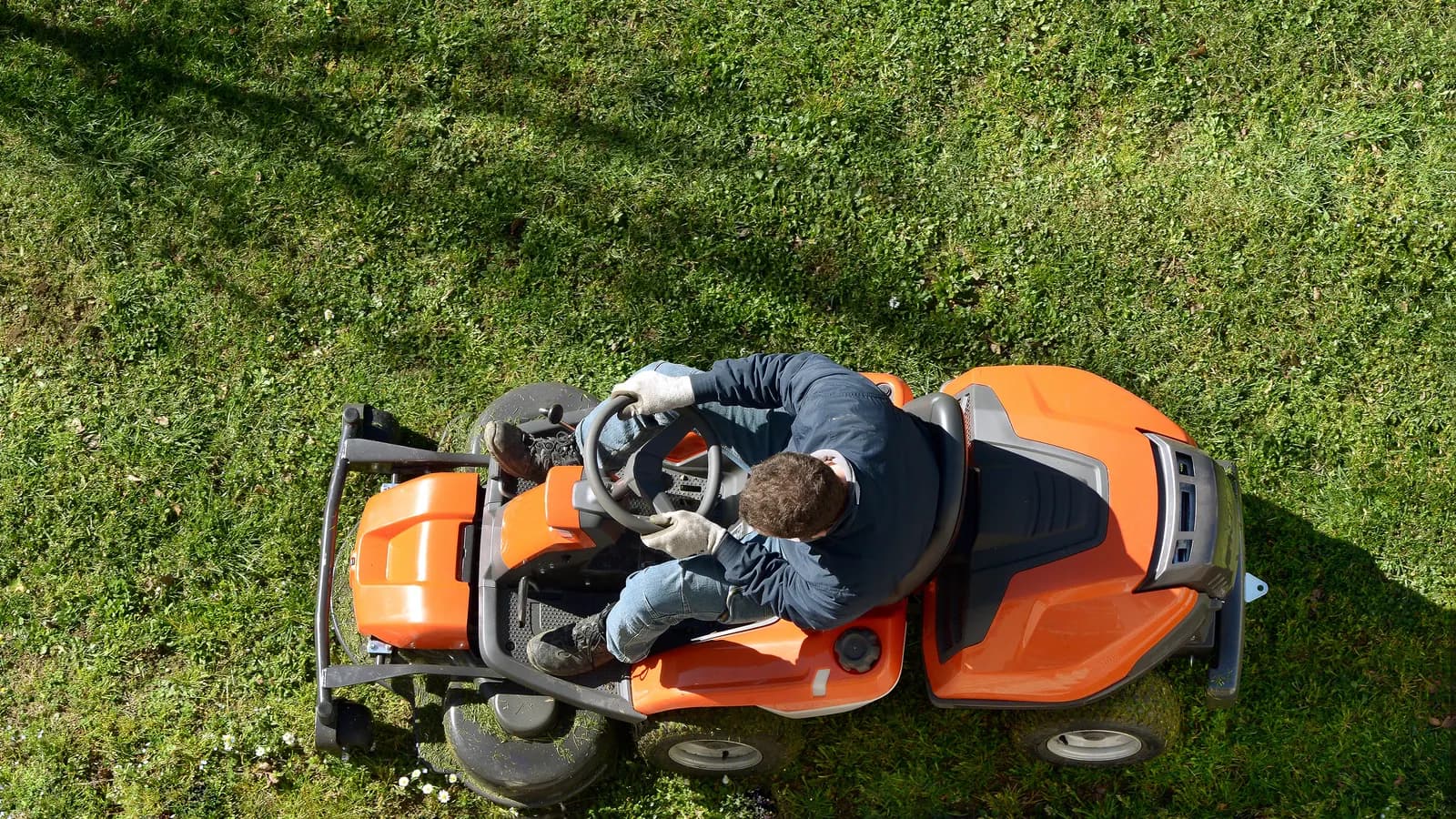 Tracteur tondeuse utilisé sur une grande pelouse